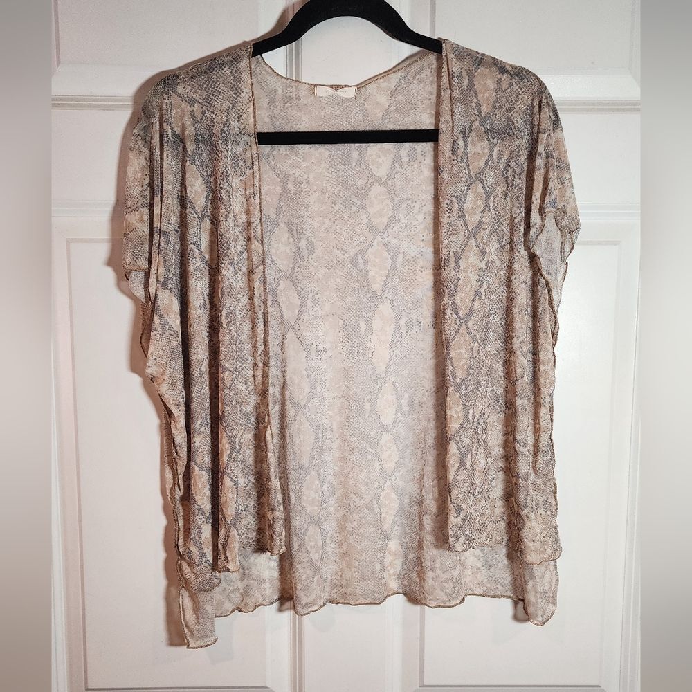 12pm By Mon Ami Sheer Short Sleeve Open Front Snakeskin Print Top XL